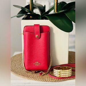 Coach Hot Pink Leather Crossbody Phone Pouch with Coach bangle